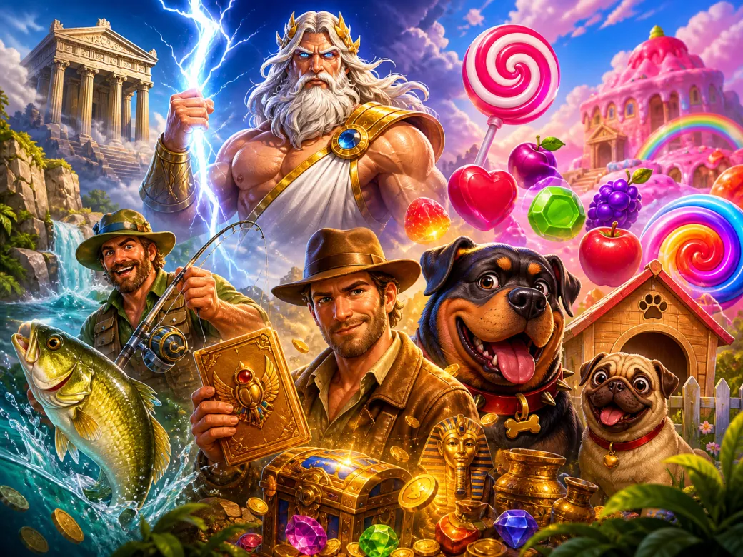 High-quality slot game artwork featuring vibrant characters and fantasy worlds from Mostbet's popular slots.
